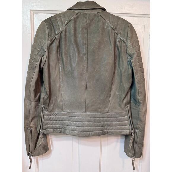 All Saints Green Distressed Leather Moto Biker Jacket Size US 8 - Picture 8 of 13